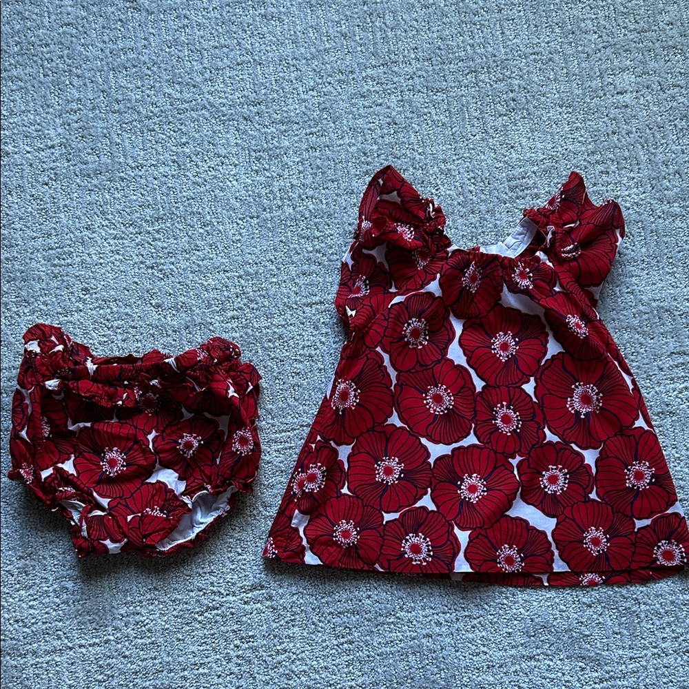 Janie and Jack Red Floral Diaper Cover Set